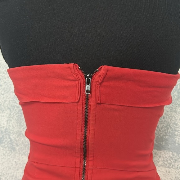 Teeze Me Red Strapless Sweetheart Bodycon Dress Crisscross Bodice & Even size 3 - Picture 5 of 7